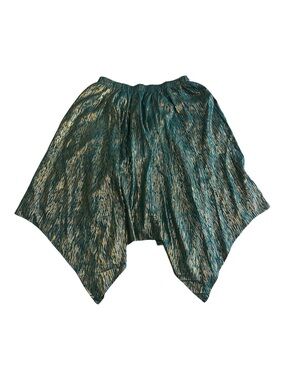 Nanette Lepore Metallic Teal Gold Handkerchief Hem Midi Skirt Size XL